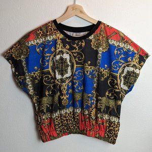 Asos Size 8 Colorful Animal Print, Floral, and Emblem Pattern Crop Top